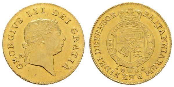 ab 1800 Großbritannien George III., 1760-1820 ½ Guinea 1806 London  Schlum. 84 Fried. 364 Seaby 3737 4.21 g. selten in dieser Erhaltung vz