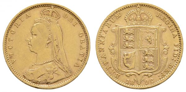 ab 1800 Großbritannien Victoria, 1837-1901 ½ £ 1892  KM 766 ss+