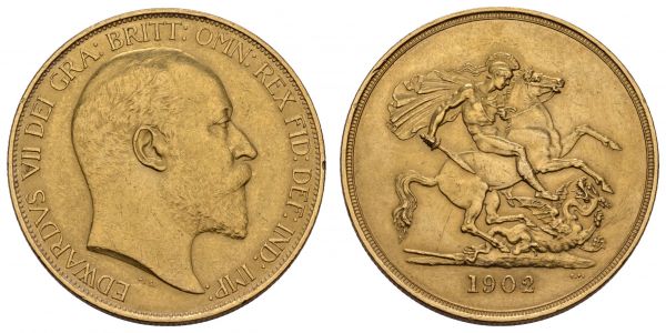 ab 1800 Großbritannien Edward VII.. 1901-1910 5 £ 1902 matte ex PP  Fried. 398 Spink 3965 vz+