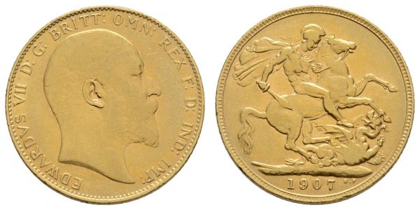 ab 1800 Großbritannien Edward VII., 1901-1910 Sovereign 1907 London  K.M. 805 Seaby 3969 Fried. 400 ss-vz