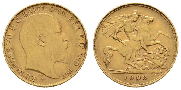 ab 1800 Großbritannien Edward VII., 1901-1910 Half Sovereign 1908 London  Seaby 3974 Fried. 401 3.98 g. ss