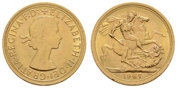 ab 1800 Großbritannien Elisabeth II., seit 1952 1 £ 1967  Fried 417 Schl. 670 vz