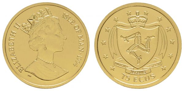 ab 1800 Isle of Man Elisabeth II., 1952- 75 Ecu 1994 zusätzliche Währung Manx-Ecu, Originalkapsel, nur maximal 2.000 Stück geprägt  K.M. 713 Schön 1018 selten PP