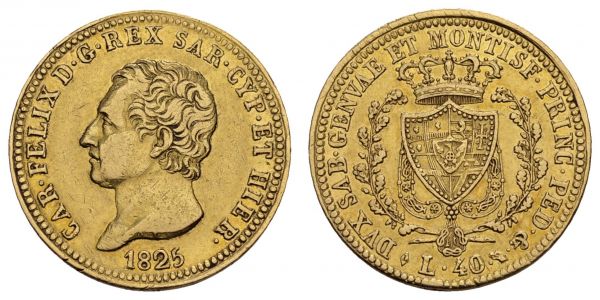 ab 1800 Italien-Sardinien Carlo Felici, 1821-1831 40 Lire 1825 Turin  KM 120.1 Pag. 42 Mont. 23 Fried. 1133 ss+