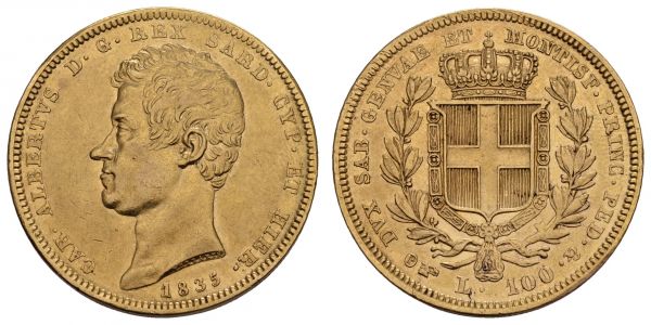 ab 1800 Italien-Sardinien Carlo Alberto, 1831-1849 100 Lire 1835 Turin  Fried. 1138 KM 133.1 Pagani 141 ss-vz