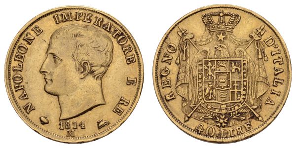 ab 1800 Italien Königreich, Napoléon I. 1804-1815 40 Lire 1811 M Mailand Rand leicht unruhig  Gig. 76 Pagani 14 Mont. 197 ss