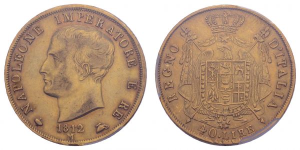 ab 1800 Italien Königreich, Napoléon I. 1804-1815 40 Lire 1812 M im Slab von PCGS AU50  KM 12