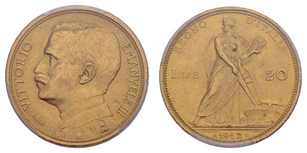 ab 1800 Italien Victor Emanuel III. 1900-1946 20 Lire 1912 R im Slab von PCGS MS63  KM 48 Fried. 28 Pagani 667 R