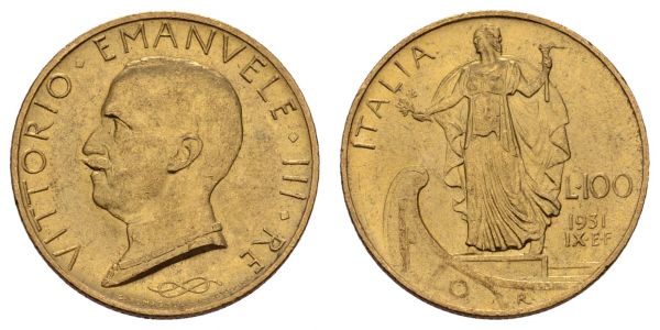 ab 1800 Italien Victor Emanuel III. 1900-1946 100 Lire 1931 Rom 1931 · IX · E · F, min. Rf.  KM 72 Mont. 20 Fried. 33 Pagani 646 Schl. 108 vz