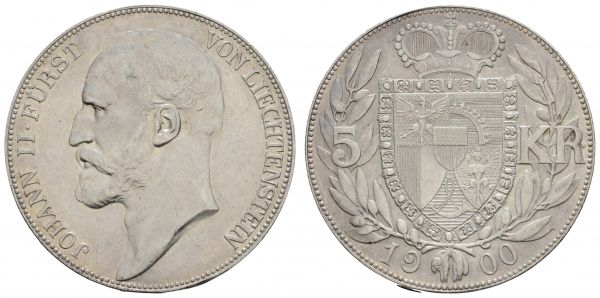 ab 1800 Liechtenstein Johann II. 1858-1929 5 Kronen 1900 kl. Rf.  KM Y 4 HMZ 2-1376b vz-