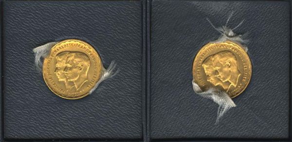 ab 1800 Luxemburg Charlotte v. Luxemburg 1919-1964 20 Francs 1953 Brüssel zur Hochzeit von Prinz Jean mit Josephine Charlotte, 2 Exemplare, beide im Originaletui  KM M1 (2x) Schlum. 1 (2x) st