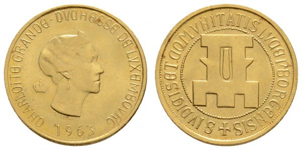 ab 1800 Luxemburg Charlotte v. Luxemburg 1919-1964 20 Francs 1963 medaillenförmig, auf das 100jährige Staatsjubiläum, rote Flecken  KM M2b st