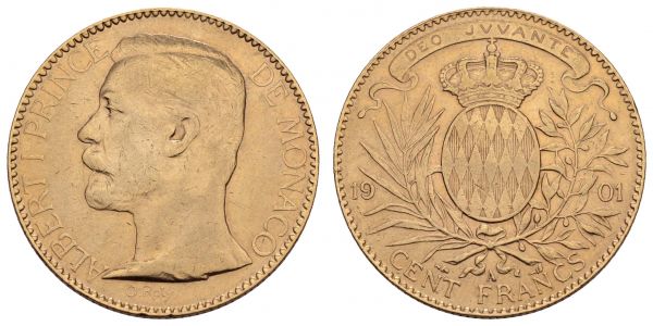 ab 1800 Monaco Albert I. 1889-1922 100 Francs 1901 A Paris  KM 105 Fried. 13 Gadoury 124 ss