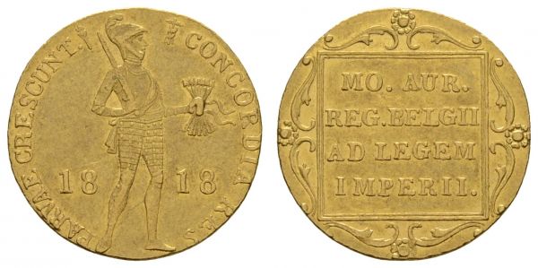 ab 1800 Niederlande Wilhelm I., 1813-1840 Dukat 1818 Utrecht  Fried. 331 Schulman 205 Schlum. 96 3.40 g. vz