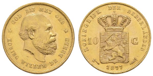 ab 1800 Niederlande Wilhelm III., 1849-1890 10 Gulden 1877 Utrecht  Fried. 342 Schlum. 155 Schulman 552 6.69 g. vz