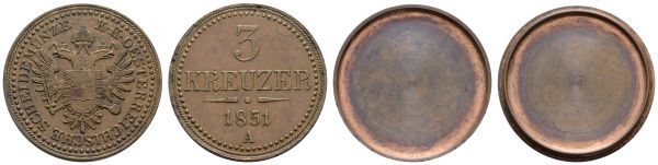 ab 1800 Österreich Franz Joseph, 1848-1916 3 Kreuzer 1851 Wien als Schraubmedaille gearbeitet  J. zu 288 Herinek zu 855 8.15 g. selten ss-vz