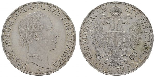 ab 1800 Österreich Franz Joseph, 1848-1916 Taler 1857 Wien  Kahnt 352 Thun 445 Frühwald 1392 Herinek 442 Jaeger/Jaeckel 312 18.46 g. selten in dieser Erhaltung vz-st