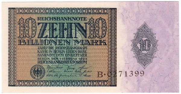10 Billionen Mark 1.2.1924. Serie B. I
