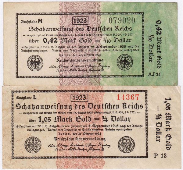 0,42 und 1,05 Mark Gold 26.10.1923. beide III