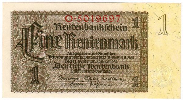 1 Rentenmark 30.1.1937. Kn. 7-stellig, Serie O. I