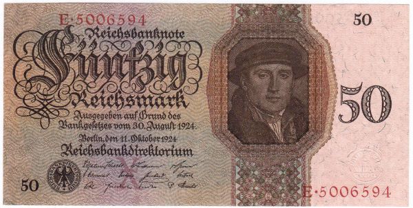 50 Reichsmark 11.10.1924. Kn. 7-stellig, Serie X/E. I