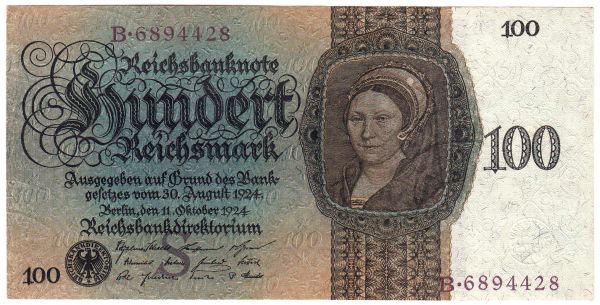 100 Reichsmark 11.10.1924. Kn. 7-stellig, Serie S/B. I