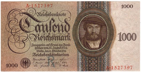 1000 Reichsmark 11.10.1924. Kn. 7-stellig, Serie R/A. I