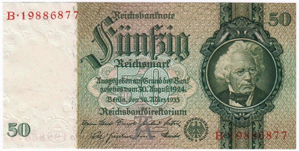 50 Reichsmark 30.3.1933. Kn 8-stellig Serie A/B I
