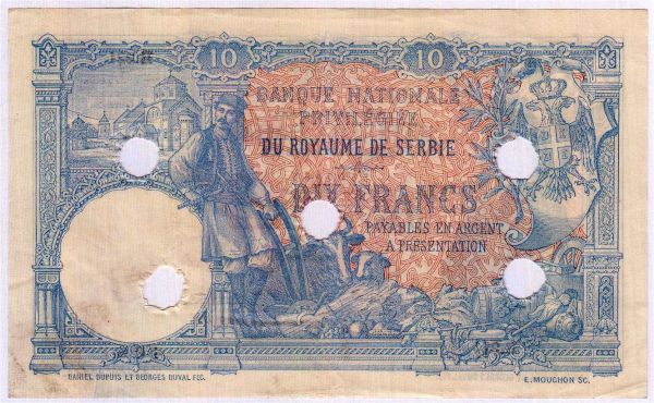10 Dinara 2.1.1893. Lochentwertung. II, selten