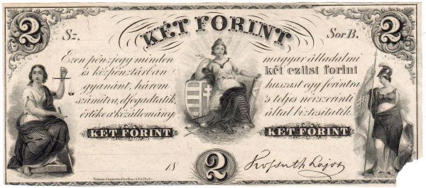2 Forint 18?? (die letzten beiden Ziffern unausgefüllt, ausgegeben 1852). Serie B. III, kl. Fehlstelle rechts am Rand