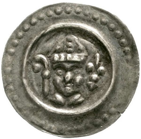 Brakteat o.J. Mithriertes Bischofsbrb. v.v., links Krummstab, rechts Lilie. sehr schön