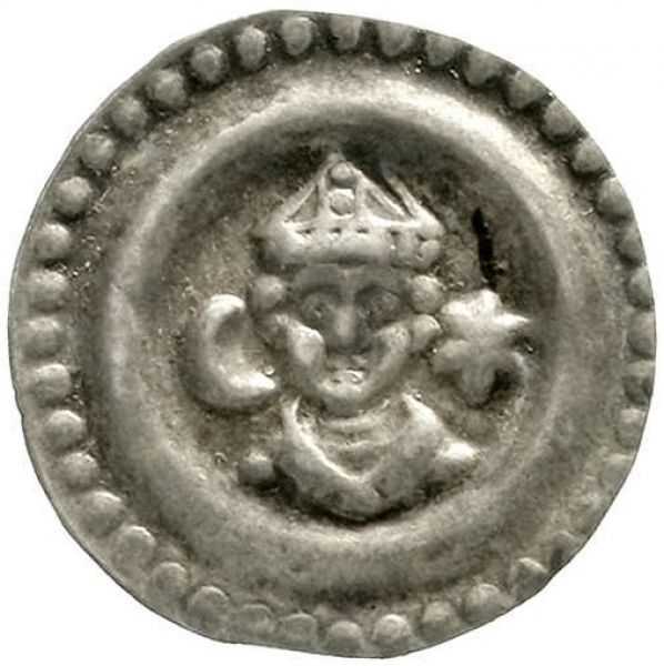 Brakteat 'Ewiger Pfennig' o.J. Bischofsbrb. mit Mithra v.v., links Halbmond, rechts Stern. sehr schön