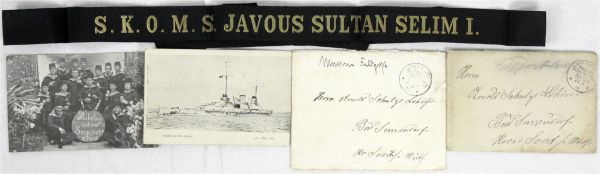 Militärmission / Feldpostbrief mit mehrseitigem Inhalt u. Karte mit Bild Javous Sultan Selim I, 1914 dazu aus gleicher Korrespodenz MSP No 14 (schwach) auf Briefumschlag mit Einriss, innen Fotokarte 