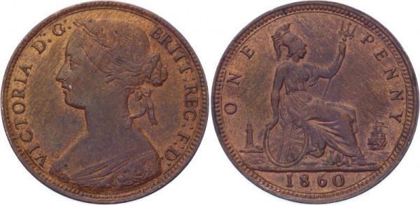 United Kingdom 1 Penny Victoria 1860 toothed both sides UNC 