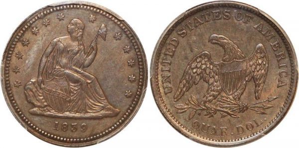 United States Liberty Seated Quarter Dollars 25 Cents 1839 PCGS UNC