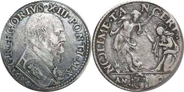 Vatican Papal States Italy Gregor XIII Teston 1584 Ancona Silver