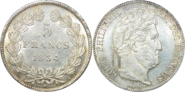LAST CHANCE France 5 Francs Louis Philippe I 1834 A Paris PCGS MS62
