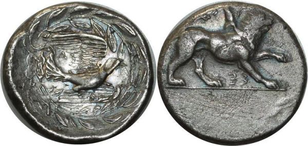 Greek coin Péloponèse Sikyon Drachme 360-330 av. J.-C. Colombe Lion Argent 