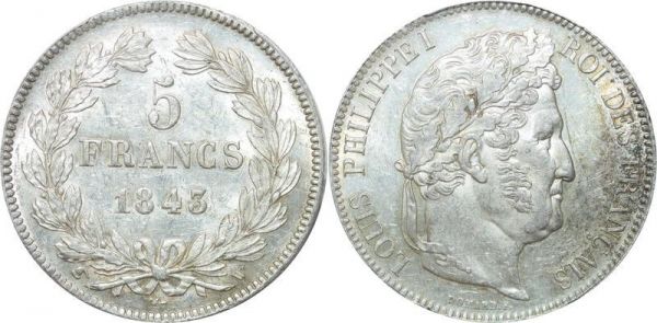LAST CHANCE France 5 Francs Louis Philippe I 1843 W Lille PCGS MS61