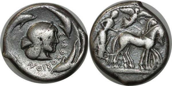 Greek coin Rare Grecque Sicile Syracuse Gélon I Tétradrachme 478-467 Quadrige Argent