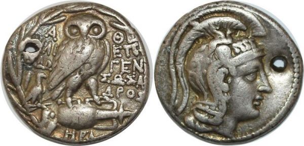 Greek coin Rare Greece Attique Tetradrachme Athens Athena Owl stéphanophore Silver
