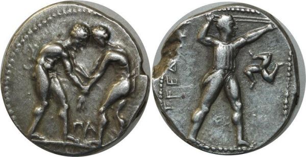 Greek coin Rare Pamphylie statère Aspendos 2 lutteurs 380-325 Silver 