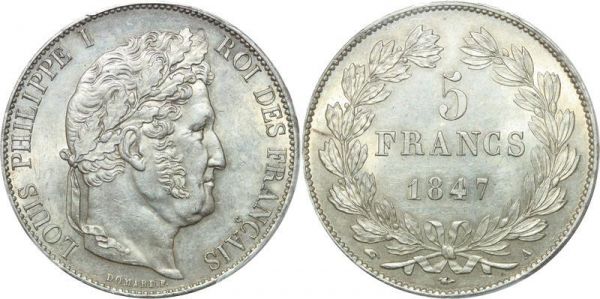 LAST CHANCE France 5 Francs Louis Philippe I 1847 A Paris PCGS MS62
