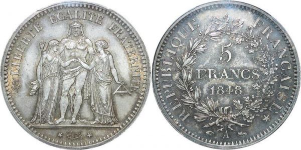 LAST CHANCE France 5 Francs Hercule 1848 A Paris PCGS MS64