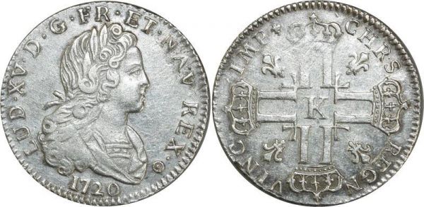 France Rare R2 Petit Louis Louis XV 3 Livres 1720 K BOrdeaux Argent Silver SUP