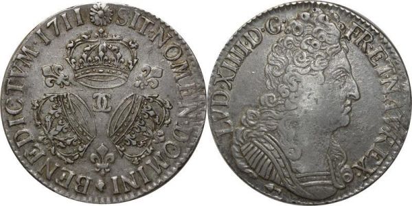 France Rare R3 Ecu Louis XIV 3 Couronnes 1711 CC Besançon Argent Silver