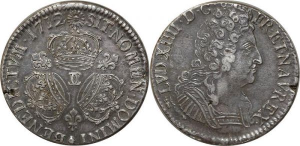 France Rare R3 Ecu Louis XIV 3 Couronnes 1712 CC Besançon Flambeau Argent Silver