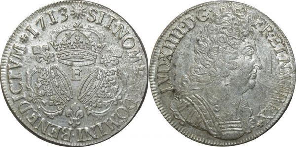 France Rare R3 Ecu Louis XIV 3 Couronnes 1713 E Tours Argent Silver SUP 