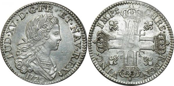 France Rare R3 Petit Louis Louis XV 3 Livres 1720 S Reims Argent Silver SUP 