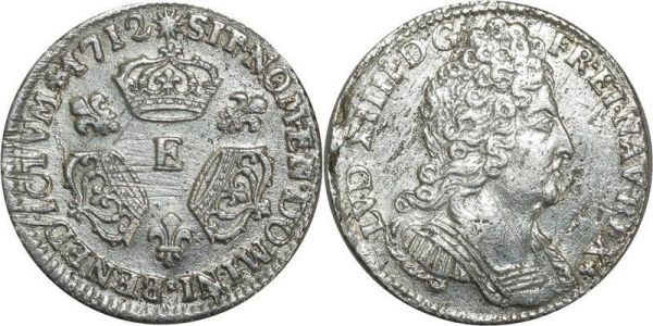 France Rare R4 1/10 Ecu Louis XIV 3 Couronnes 1712 E Tours Argent Silver brillant